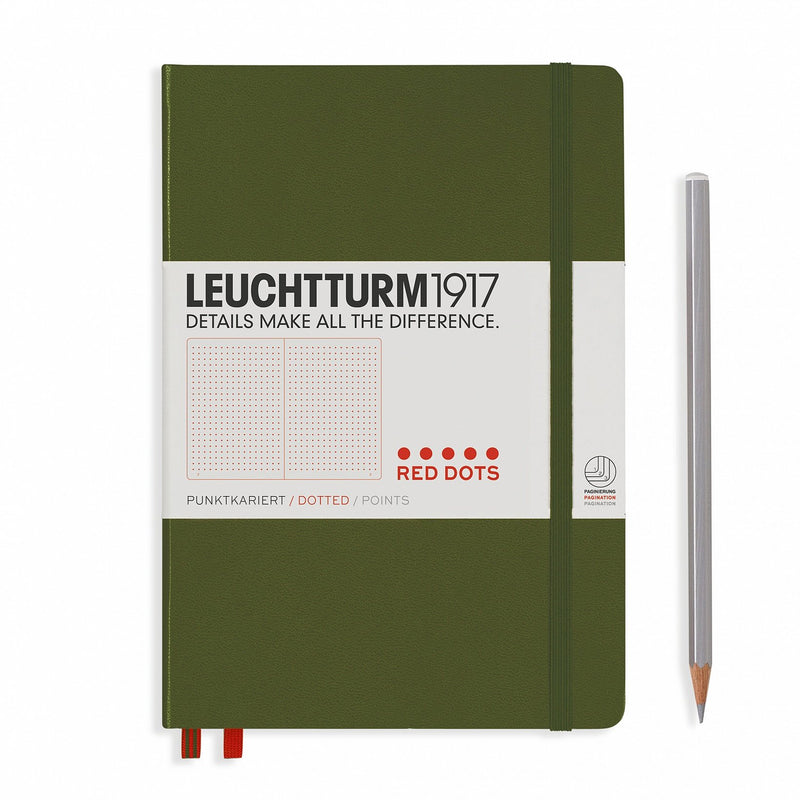 Notebook Medium (A5) Hardcover, Army, Red Dots