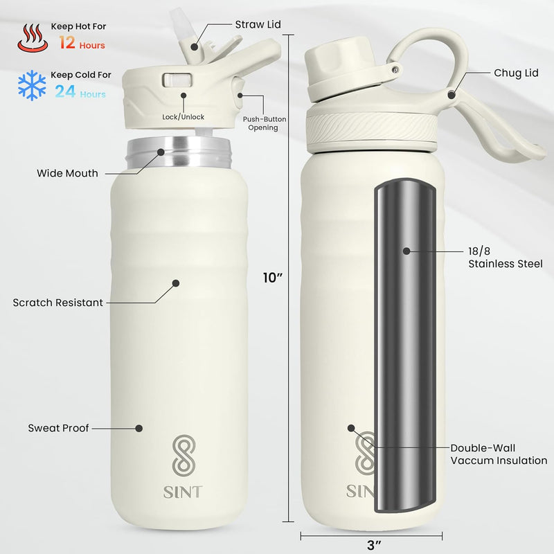 Vacuum Insulated Water Bottle- Leak Proof 24 oz| 700 ML Creamy
