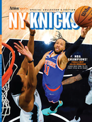 Athlon Sports magazine cover featuring a New York Knicks player with a basketball, celebrating a championship win.