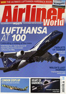 Airliner World Magazine cover featuring Lufthansa at 100 and a Boeing 747 in flight with aviation news headlines
