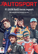 Autosport Magazine cover featuring five Formula One drivers with the headline F1 2026 half term report and a feature on driver performances