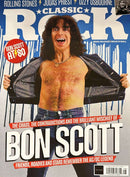 Classic Rock Magazine cover featuring Bon Scott with headlines about the AC DC legend and tributes from friends roadies and rock stars