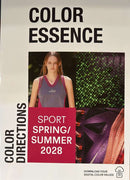 Color Essence Sport Magazine cover featuring a fashion model colorful textile imagery and Color Directions Sport Spring Summer 2028 content