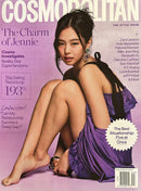 Cosmopolitan Magazine cover featuring a seated woman in a purple dress with headlines about relationships dating and the best situationship advice