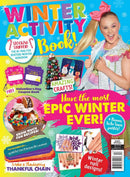Winter Activity Book magazine cover featuring colorful winter crafts recipes nail designs festive activities and a smiling girl holding a ponytail bow