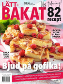 Lättbakat magazine cover featuring homemade raspberry almond cake squares arranged on a plate with fresh raspberries and bold baking headlines