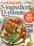 Cooking Light 5 Ingredients, 15 Minutes magazine cover featuring pistachio-crusted chicken with asparagus and roasted tomatoes, plus healthy recipe text