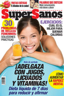 Cover of SuperSanos magazine featuring a smiling woman holding a glass of orange juice promoting weight loss with juices, smoothies, and vitamins, and tips for mental sharpness.