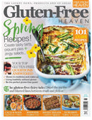 Gluten Free Heaven magazine cover featuring spring recipes seasonal dishes and gluten free cooking stories with colorful food photography