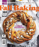 Fall Baking magazine cover featuring a golden braided pastry wreath topped with sliced almonds and raisins on parchment paper