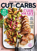 BH&G Cut the Carbs magazine cover featuring roasted vegetables and sliced pork with headlines about low carb recipes and air fryer meals