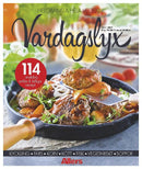 Vardagslyx magazine cover featuring Swedish meatballs with sauce and vegetables in a skillet plus a red badge promoting 114 simple everyday recipes