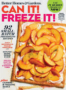Can It! Freeze It! magazine cover featuring 92 small batch preserving recipes with a tray of sliced peaches and guidance for canning and freezing fresh produce