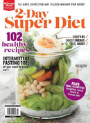 2-Day Super Diet magazine cover featuring healthy recipes intermittent fasting advice and a colorful layered salad in a glass bowl