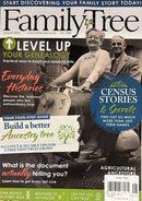 Family Tree Magazine cover featuring a vintage bicycle couple and headlines about genealogy research census stories ancestral trees and discovering family history