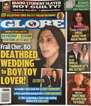 Globe Weekly Magazine cover featuring a dramatic celebrity wedding story with bold headlines and side articles about celebrity scandals and true crime