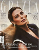 Grazia Italy Magazine cover featuring Vanessa Incontrada in a black outfit with Italian headlines about fashion cinema television and lifestyle