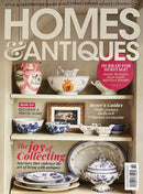 Homes and Antiques Magazine cover featuring antique porcelain collectibles vintage interiors decorating advice and a guide to timeless treasures