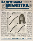 La Settimana Enigmistica Magazine cover featuring crossword puzzles numbered clues and a portrait photograph of a woman