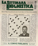 La Settimana Enigmistica Magazine cover featuring a crossword puzzle grid, clues, and a black and white portrait