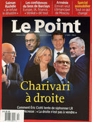 Le Point Magazine cover showing six prominent figures with a bold yellow headline about right wing politics and red feature banners above the portraits