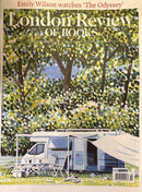 London Review Of Books Magazine cover featuring a painted caravan beneath leafy trees with Emily Wilson watches The Odyssey headline and magazine text