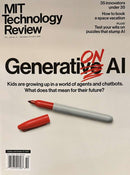 MIT Technology Review Magazine cover featuring a Generative AI headline with red annotation over the text plus a gray marker and red cap on a light background