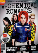 Cover of My Chemical Romance Magazine featuring the band members in colorful outfits with bold text highlighting a 132-page guide and exclusive stories about the band.