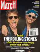 Paris Match Magazine cover featuring Keith Richards and Mick Jagger of The Rolling Stones with French headlines and a barcode for vintage magazines