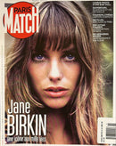 Paris Match Magazine cover featuring Jane Birkin with long blonde hair and a close up portrait alongside French cover headlines and article text
