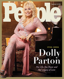 People Weekly Magazine cover featuring Dolly Parton in a pink sequined outfit seated beside a piano with headlines about her life music and legacy