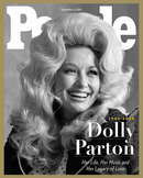 People Weekly Magazine cover featuring a black and white portrait of Dolly Parton with headlines about her life music and legacy of love