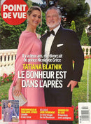 Point De Vue Magazine cover featuring a smiling woman in a pink dress and man in a tuxedo at a garden event with French headlines and a barcode
