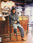 Pop Magazine cover featuring a woman in denim seated on a bar stool inside a stylish bar with warm wood decor and shelves of bottles