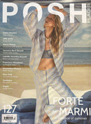 Posh Magazine cover featuring a woman in a sheer patterned outfit standing on a beach with bold Posh Places lettering and summer fashion headlines