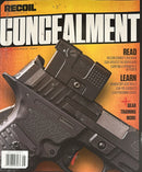 Recoil Magazine cover featuring a black handgun on an orange background with headlines about concealed carry gear training and more