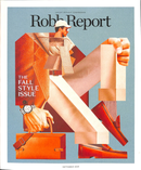 Robb Report Magazine cover featuring a fashion collage with a model orange briefcase wristwatch loafers and the Fall Style Issue headline