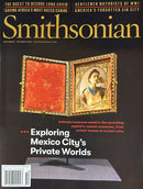 Smithsonian Magazine cover showing an ornate open case with a painted portrait and a feature on exploring Mexico City private worlds