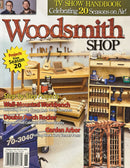 Woodsmith Tools Magazine cover featuring a woodworking shop and project highlights including a wall mounted workbench double porch rocker and garden arbor