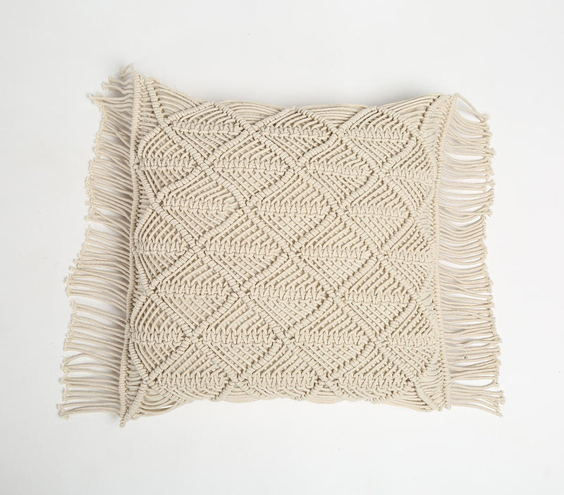 Macrame Fringed Cotton Cushion Cover_1