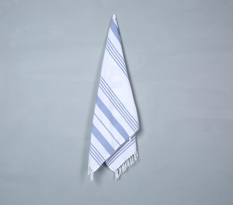 Handwoven Striped Blue Cotton Bath Towel