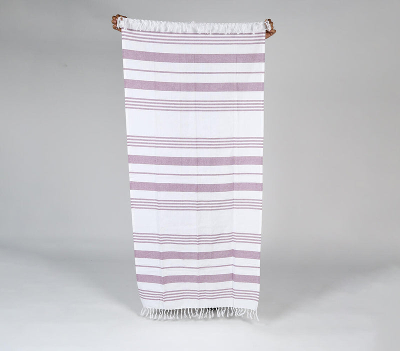 Handwoven Striped Mauve Cotton Bath Towel