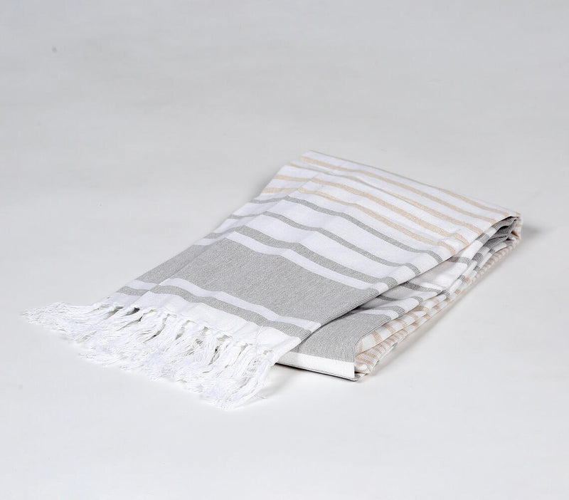 Striped Neutral Tasseled Towel