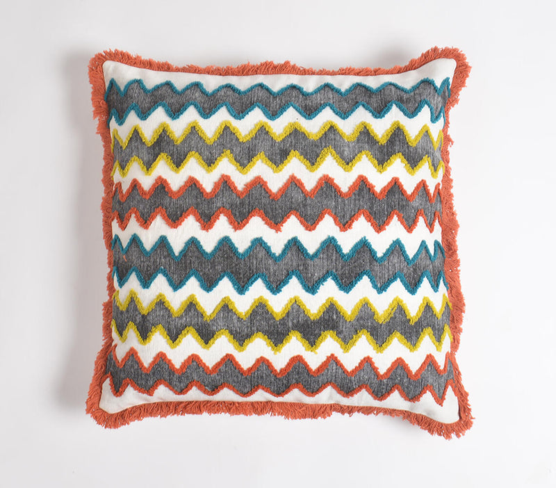 Chevron Block Printed & Embroidered Cushion Cover