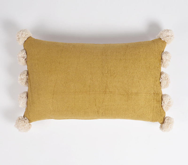 Golden Chenille Pom-Pom Bordered Lumbar Cushion Cover