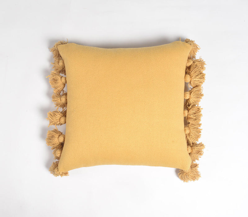 Solid Mustard Tasseled Cushion cover