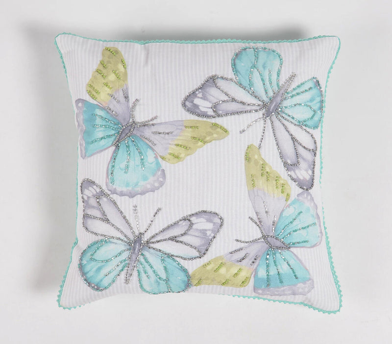 Butterfly Printed & Beaded Cushion cover