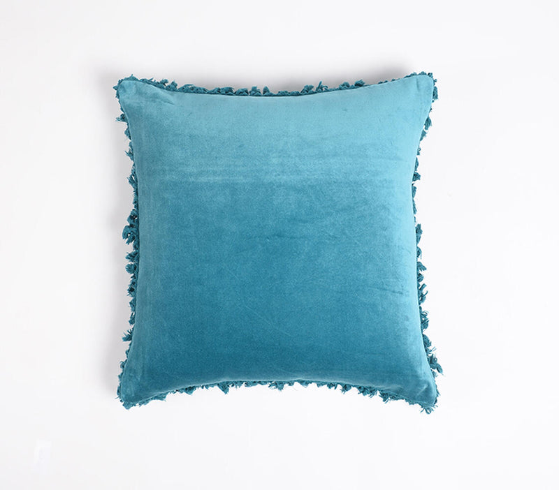 Solid Velvet Cotton Cushion Cover with Border Fringes_1