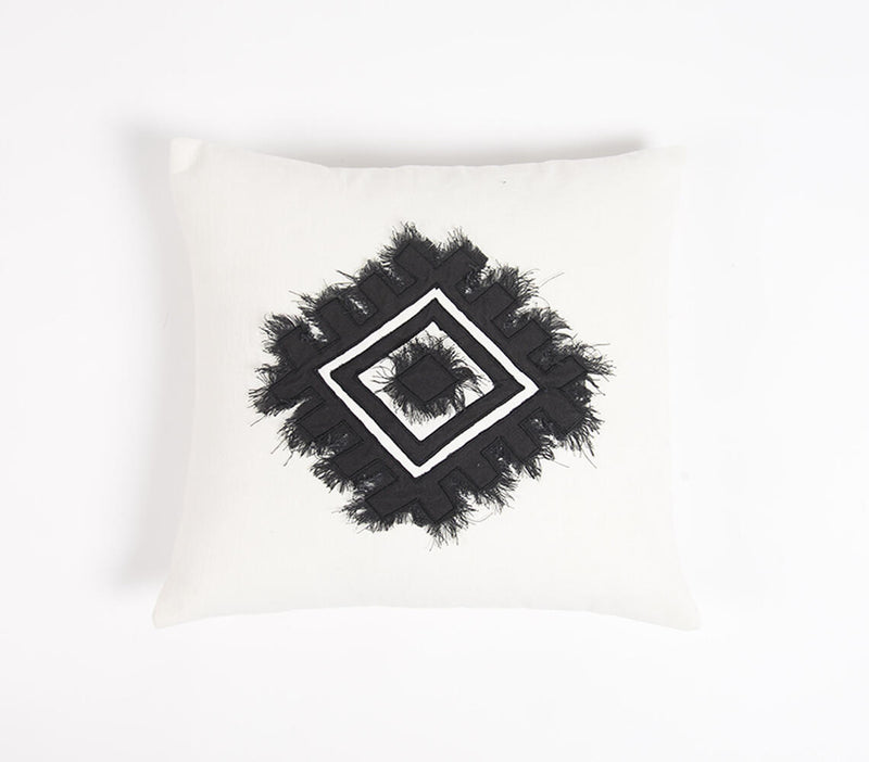 Embroidered & Fringed Cotton Cushion cover