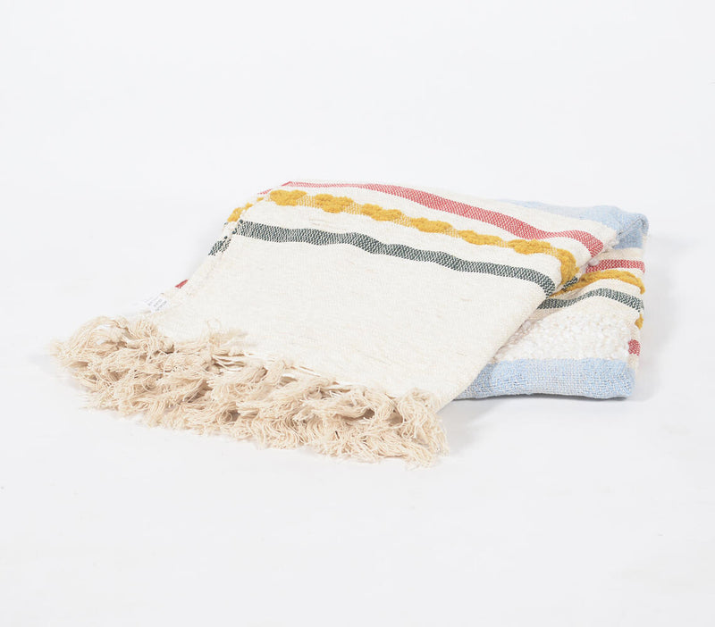 Handwoven & Tufted Cotton Striped Multicolor Throw
